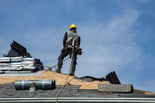 Professional Gutter Installation technician working in North Rose, NY